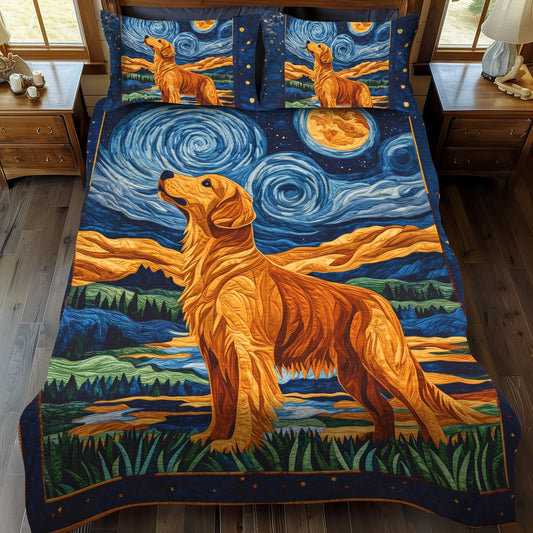Golden Night Dreams 3-Piece Quilted Bedding Set - Single (59" x 70")