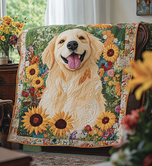 Golden Puppy Garden Quilted Blanket - Throw (55" x 60")