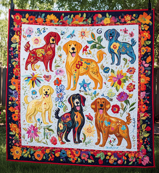 Golden Retriever Fiesta Quilted Blanket - Throw (55" x 60")