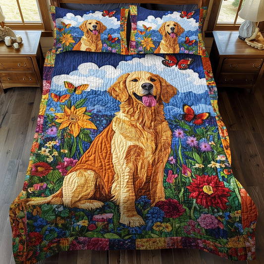 Golden Tail Wags 3-Piece Quilted Bedding Set - Single (59" x 70")