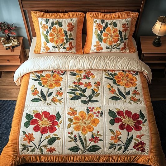 Golden Bloom 3-Piece Quilted Bedding Set - Single (59" x 70")