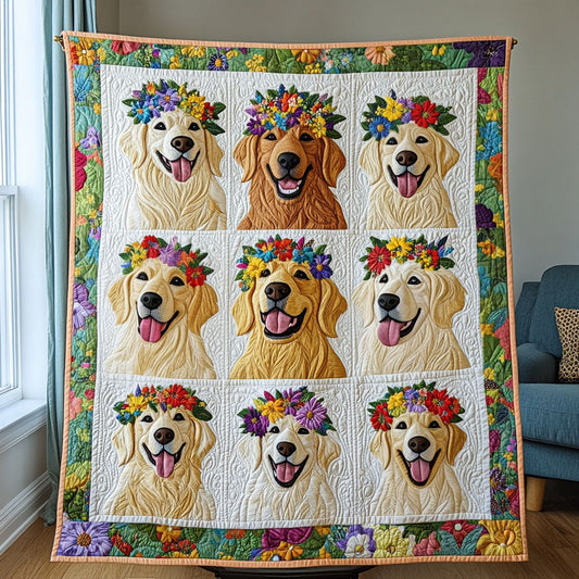 Golden Bloom Quilted Blanket - Throw (55" x 60")
