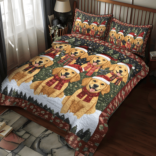 Golden Christmas 3-Piece Quilted Bedding Set - Single (59" x 70")
