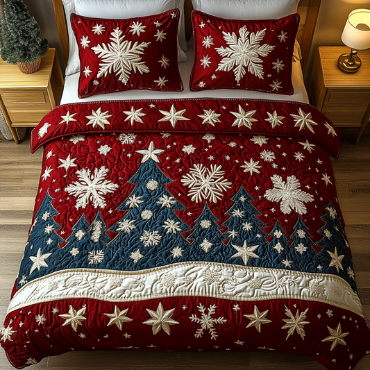 Golden Evergreen Sparkle 3-Piece Quilted Bedding Set - Single (59" x 70")