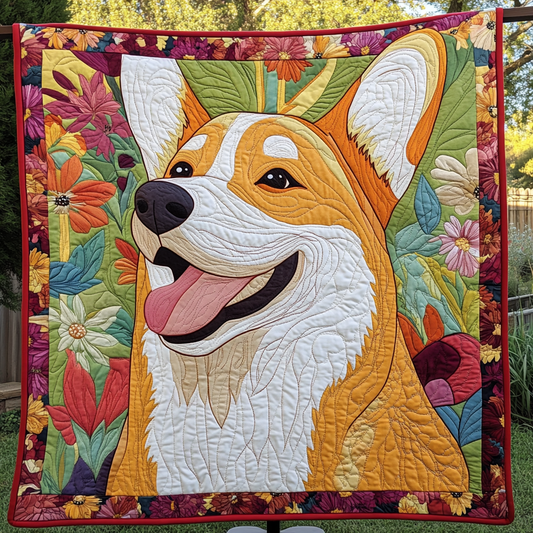 Golden Fields of Corgi Joy Quilted Blanket - Throw (55" x 60")