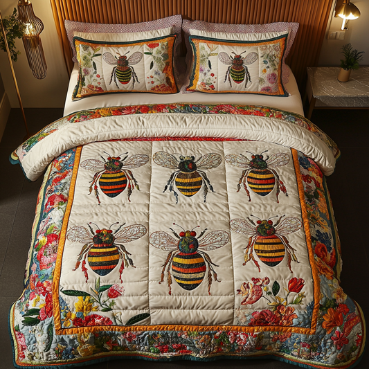 Golden Hive 3-Piece Quilted Bedding Set - Single (59" x 70")