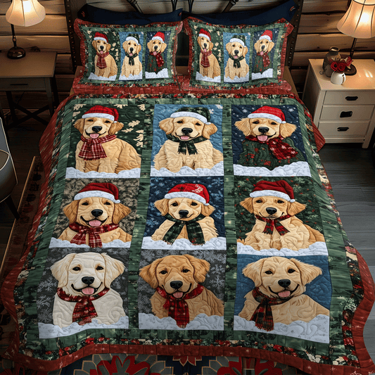 Golden Holiday Joy 3-Piece Quilted Bedding Set - Single (59" x 70")