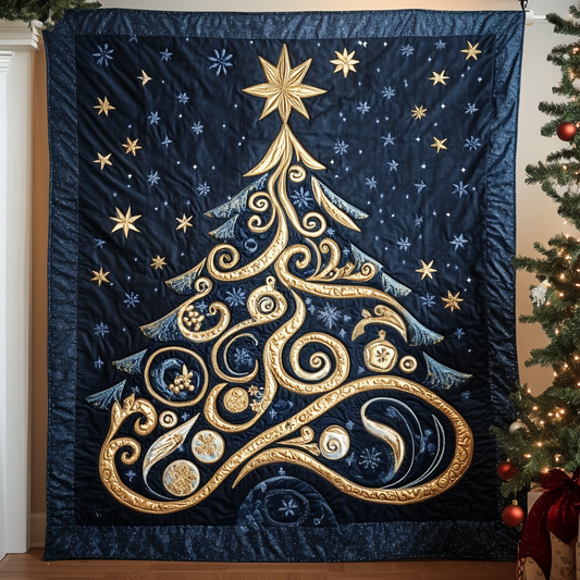 Golden Holiday Tree Quilted Blanket - Throw (55" x 60")