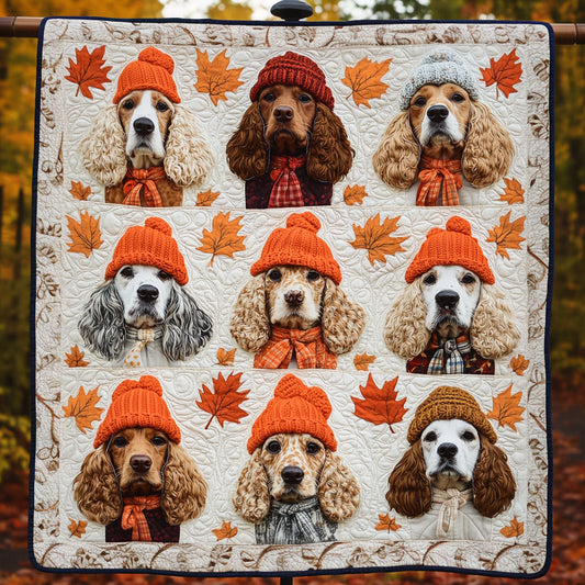 Golden Leaves Spaniel Quilted Blanket - Throw (55" x 60")
