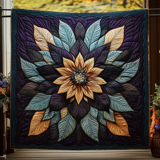 Golden Petal Bloom Quilted Blanket - Throw (55" x 60")