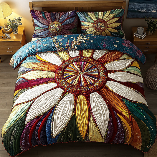 Golden Petals 3-Piece Quilted Bedding Set - Single (59" x 70")