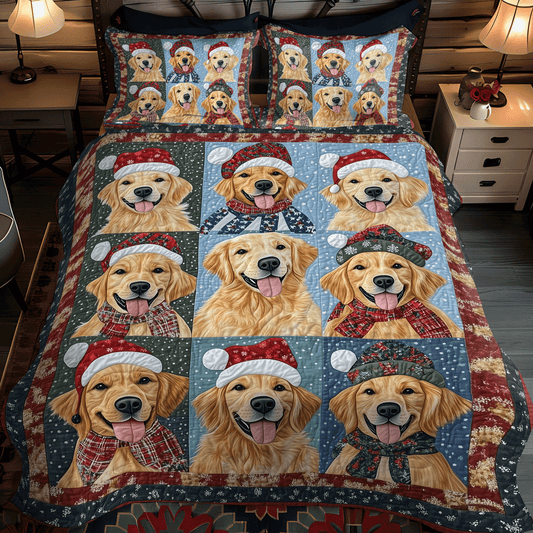 Golden Retriever Cheer 3-Piece Quilted Bedding Set - Single (59" x 70")