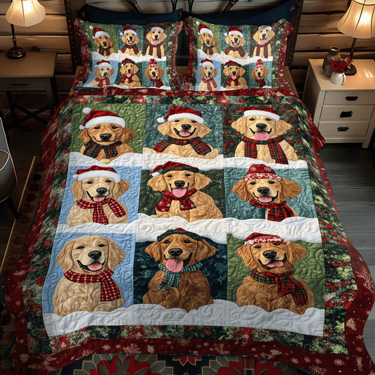 Golden Winter Wishes 3-Piece Quilted Bedding Set - Single (59" x 70")