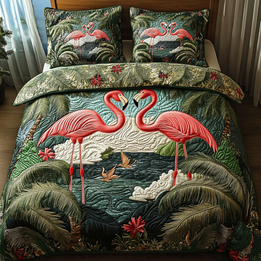 Graceful Tropics 3-Piece Quilted Bedding Set - Single (59" x 70")