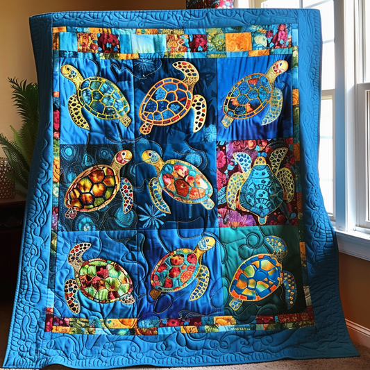 Graceful Turtles Quilted Blanket - Throw (55" x 60")