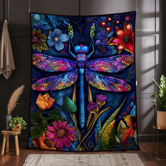 Graceful Wind Song Dragonfly Quilted Blanket - Throw (55" x 60")