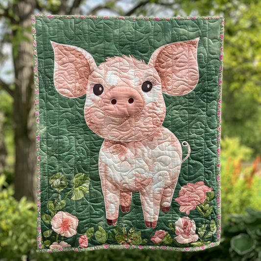 Green Pasture Pig Quilted Blanket - Throw (55" x 60")