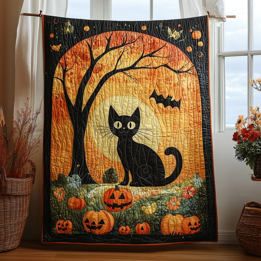 Halloween Black Cat Quilted Blanket - Throw (55" x 60")