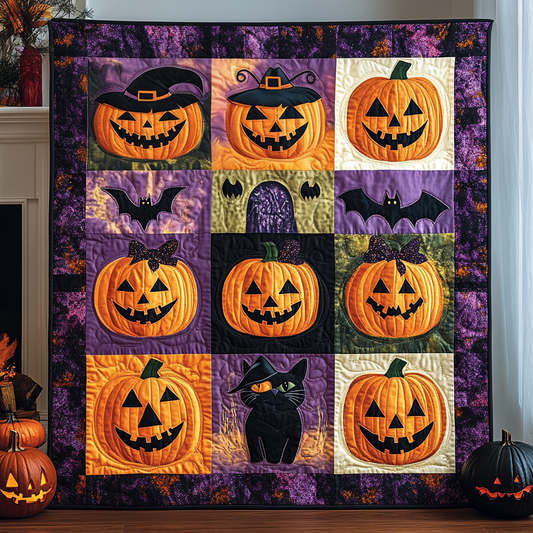 Halloween Cat Magic Quilted Blanket - Throw (55" x 60")