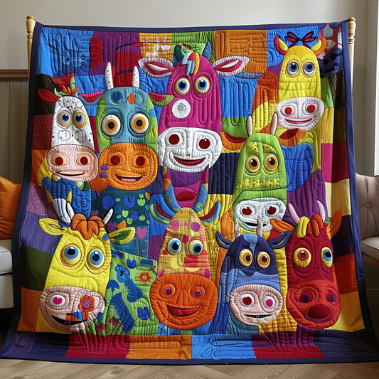 Happy Moo Quilted Blanket - Throw (55" x 60")