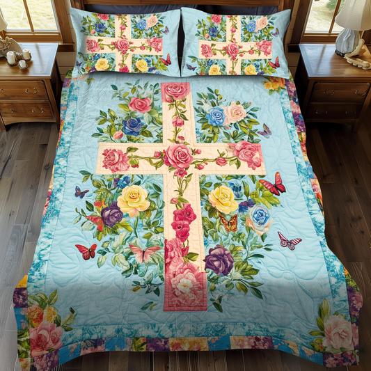 Harmonious Cross 3-Piece Quilted Bedding Set - Single (59" x 70")