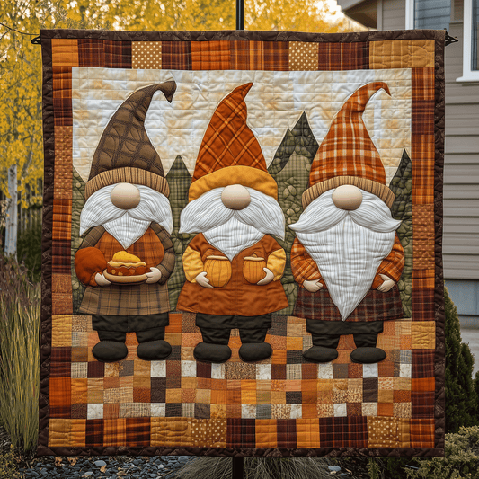 Harvest Gnome Pumpkins Quilted Blanket - Throw (55" x 60")