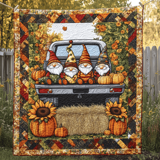 Harvesting Gnomes Quilted Blanket - Throw (55" x 60")