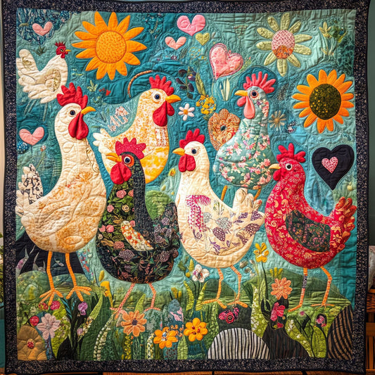 Henhouse Harmony Quilted Blanket - Throw (55" x 60")