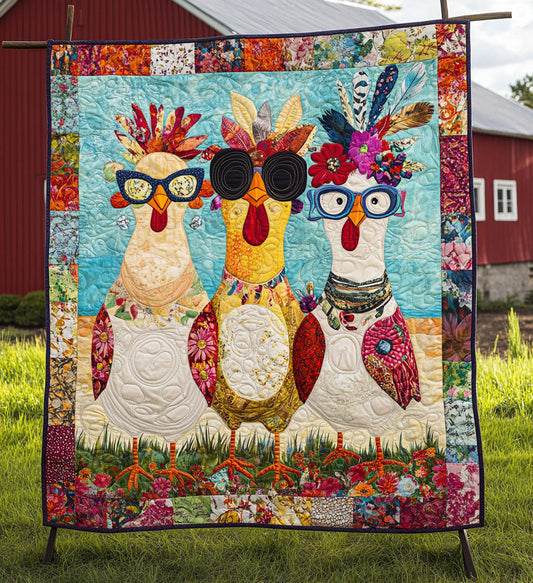 Henhouse Harmony Quilted Blanket - Throw (55" x 60")