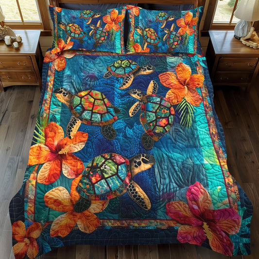 Hibiscus Turtle Bay 3-Piece Quilted Bedding Set - Single (59" x 70")