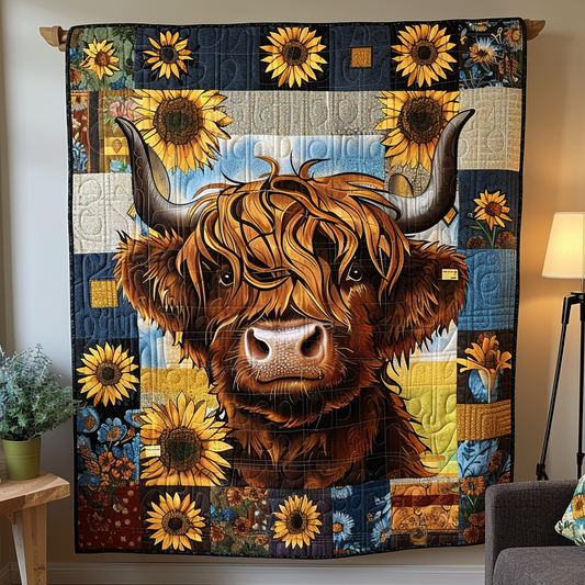 Highland Sunflower Delight Quilted Blanket - Throw (55" x 60")