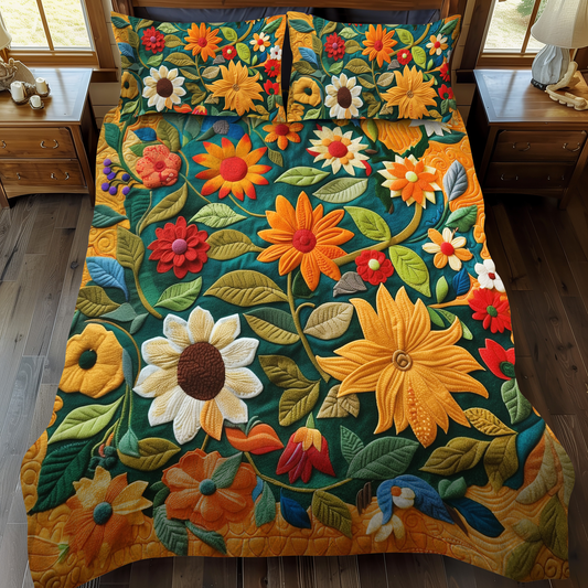 Hilarious Sunflowers 3-Piece Quilted Bedding Set - Single (59" x 70")