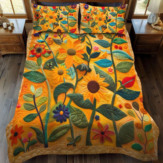 Hilarious Sunflowers 3-Piece Quilted Bedding Set - Single (59" x 70")