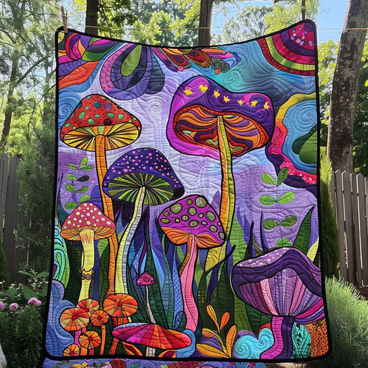 Hippie Mushrooms Quilted Blanket - Throw (55" x 60")