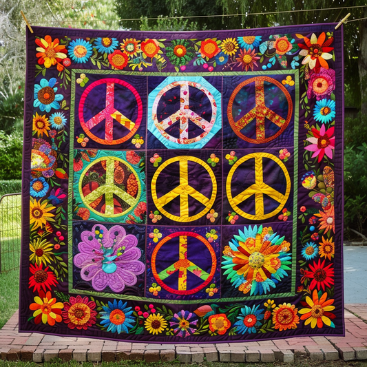 Hippie Vibes Quilted Blanket - Throw (55" x 60")