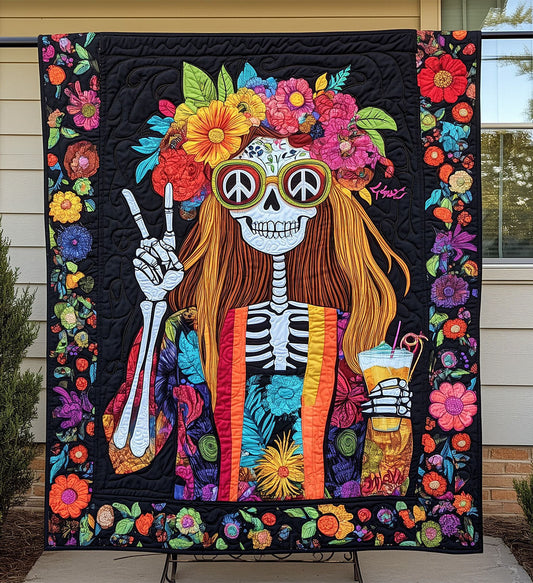 Hippie Blossom Bones Quilted Blanket - Throw (55" x 60")