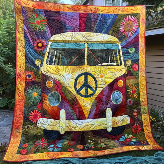 Hippie Groovy Van Quilted Blanket - Throw (55" x 60")