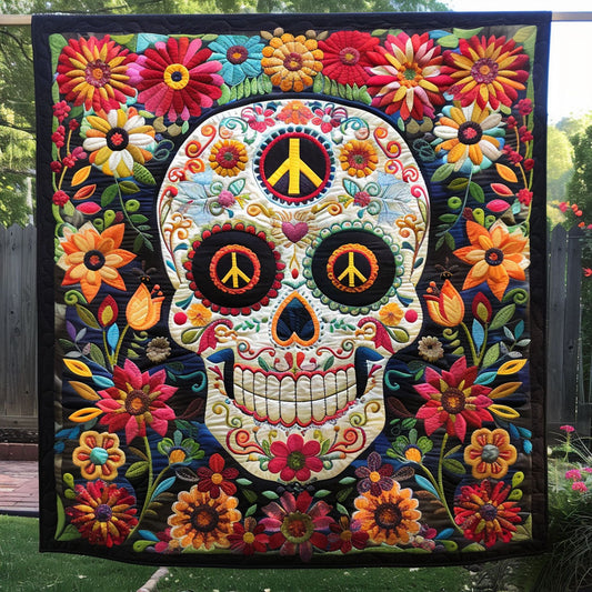 Hippie Skull Harmony Quilted Blanket - Throw (55" x 60")