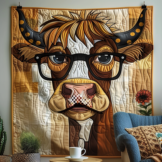 Hipster Cow Quilted Blanket - Throw (55" x 60")