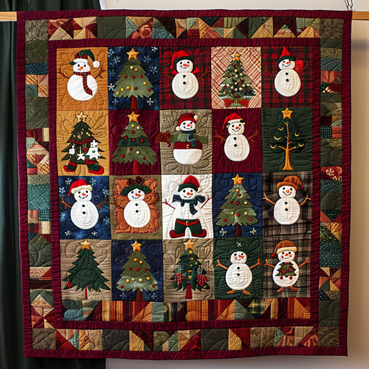 Holiday Snowman Patchwork Quilted Blanket - Throw (55" x 60")
