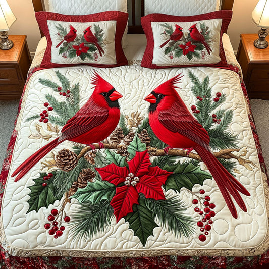 Holiday Blossoms 3-Piece Quilted Bedding Set - Single (59" x 70")