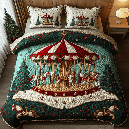 Holiday Carousel Magic 3-Piece Quilted Bedding Set - Single (59" x 70")