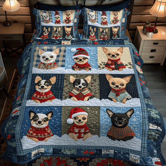 Holiday Chi Paws 3-Piece Quilted Bedding Set - Single (59" x 70")