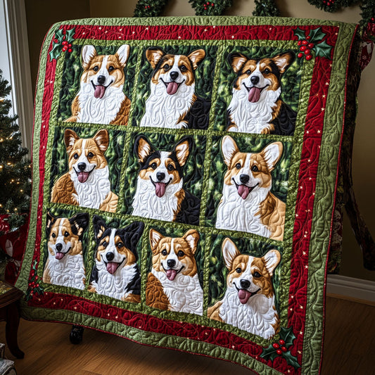 Holiday Corgi Joy Quilted Blanket - Throw (55" x 60")