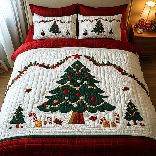 Holiday Evergreen Delight 3-Piece Quilted Bedding Set - Single (59" x 70")