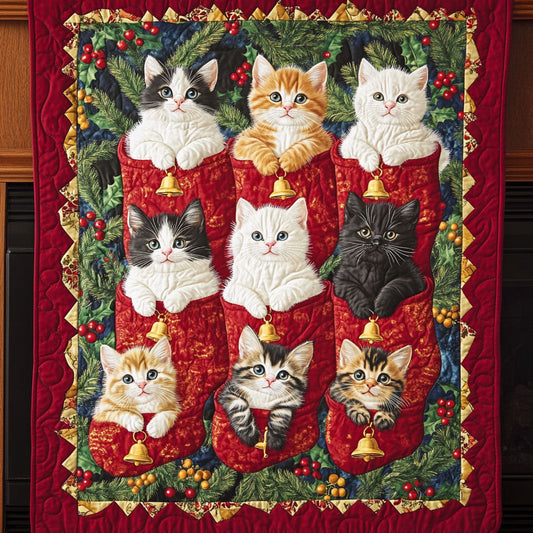 Holiday Feline Joy Quilted Blanket - Throw (55" x 60")