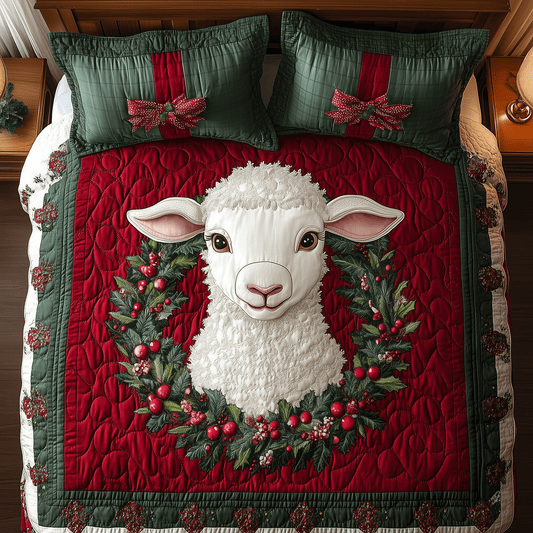 Holiday Lamb Nest 3-Piece Quilted Bedding Set - Single (59" x 70")