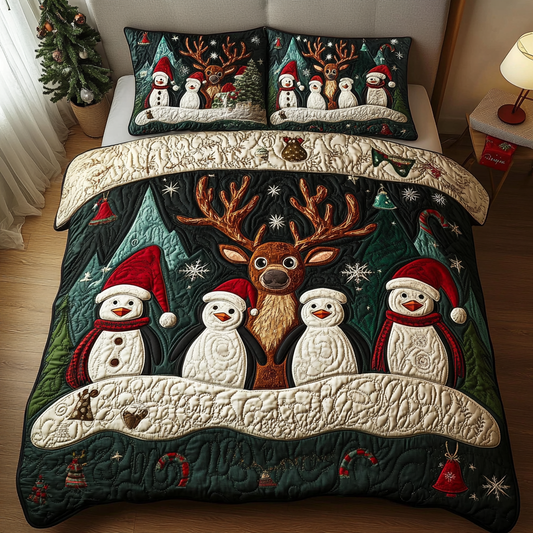 Holiday Penguin Magic 3-Piece Quilted Bedding Set - Single (59" x 70")