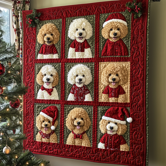 Holiday Poodle Joy Quilted Blanket - Throw (55" x 60")