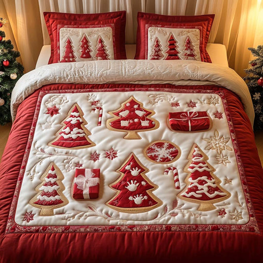 Holiday Tree Magic 3-Piece Quilted Bedding Set - Single (59" x 70")